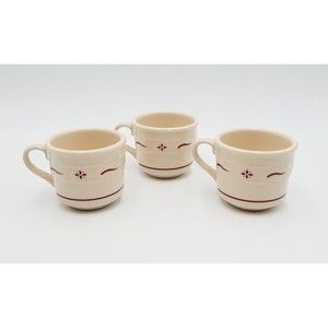 Longaberger Woven Traditions Heritage Red Coffee Mugs Cups No Saucers Set of 3